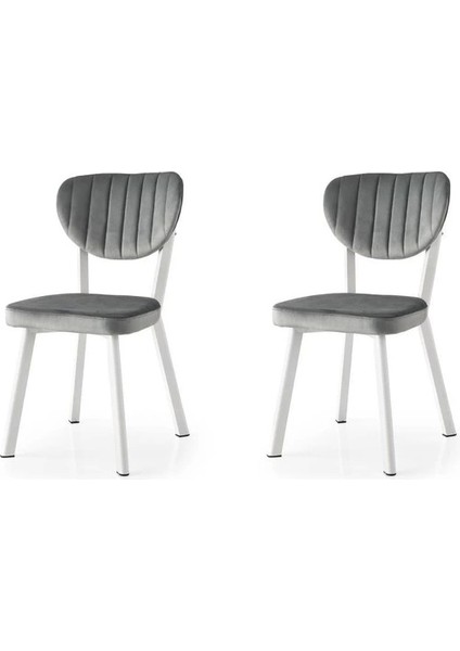 Salon Balkon ve Mutfak Sandalyesi Beyaz Metal Gövde Babyface Kumaş Gri 2 Adet