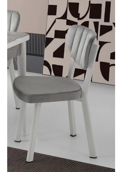 Salon Balkon ve Mutfak Sandalyesi Beyaz Metal Gövde Babyface Kumaş Gri 2 Adet modelleri