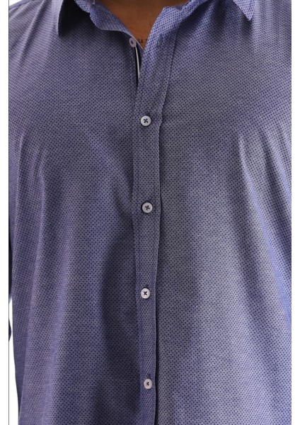 Desenli Şeritli Indigo Erkek Regular Gömlek