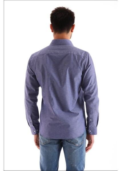 Desenli Şeritli Indigo Erkek Regular Gömlek