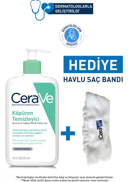 Cerave Yüz Bakım Seti: Normal ve Yağlı Ciltler Için Köpüren Temizleyici 473ML & Havlu Saç Bandı