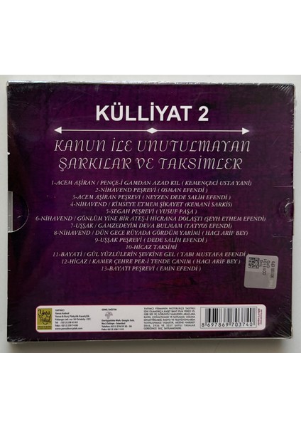 Külliyat 2 Kanun Ile Unutulmayan Şarkılar ve Taksimler CD (Jelatininde Sıfır Orjnal Dönem Baskı Cd)