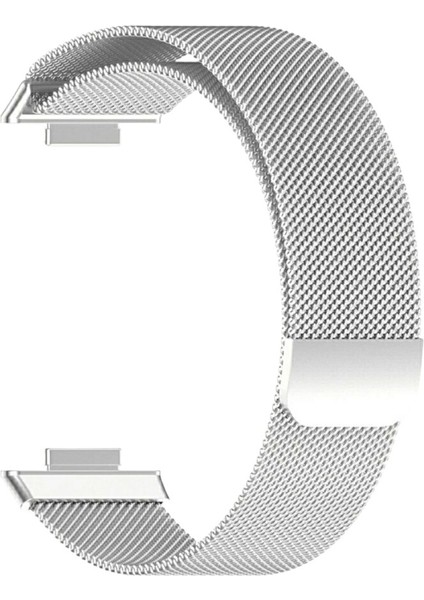 Huawei Watch Fit 3 Uyumlu Milanes Loop Mıktatıslı Hasır Metal Kordon Direkt Takmalı Model Gümüş