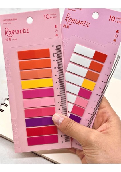 2’li Şeffaf Pet Indeks Seti 10 Renkli Cetvelli Romantic Tam ve Yarım Renkli / Index Sticker / Postit