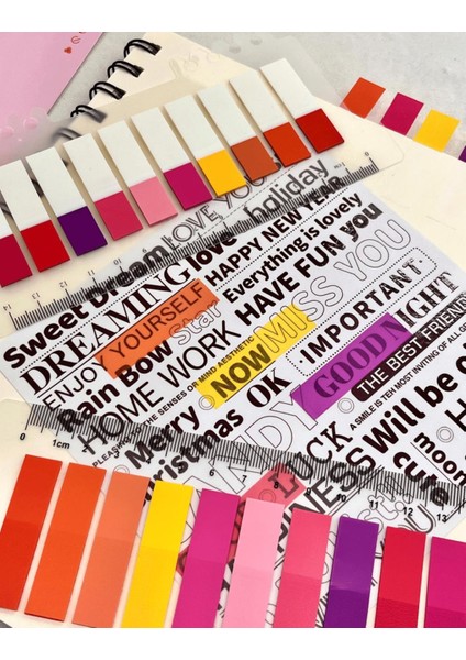 2’li Şeffaf Pet Indeks Seti 10 Renkli Cetvelli Romantic Tam ve Yarım Renkli / Index Sticker / Postit