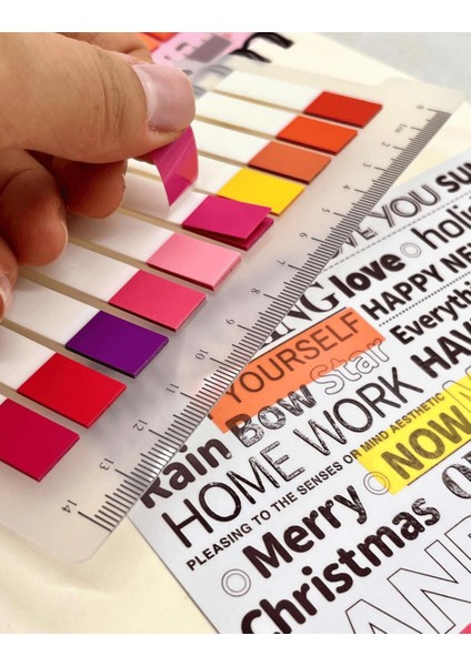 2’li Şeffaf Pet Indeks Seti 10 Renkli Cetvelli Romantic Tam ve Yarım Renkli / Index Sticker / Postit
