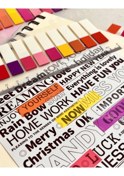 2’li Şeffaf Pet Indeks Seti 10 Renkli Cetvelli Romantic Tam ve Yarım Renkli / Index Sticker / Postit