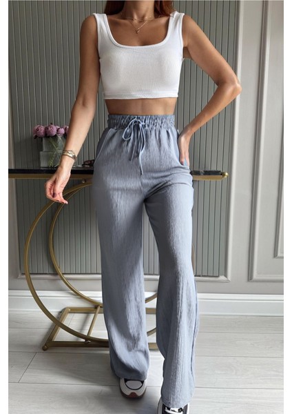 Kadın Beli Lastikli Mevsimlik Bürümcük Palazzo Pantolon