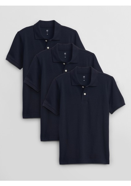 Erkek Çocuk Lacivert Polo Yaka 3'lü T-Shirt Set