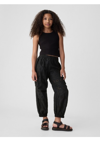 Kız Çocuk Siyah Paraşüt Kargo Pantolon
