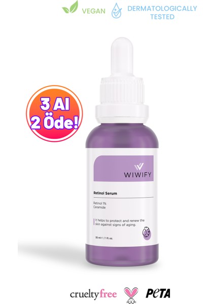 WIWIFY Onarıcı, Besleyici Retinol + Vita-A Serum (1% Retinol + Ceramide) Anti-Aging