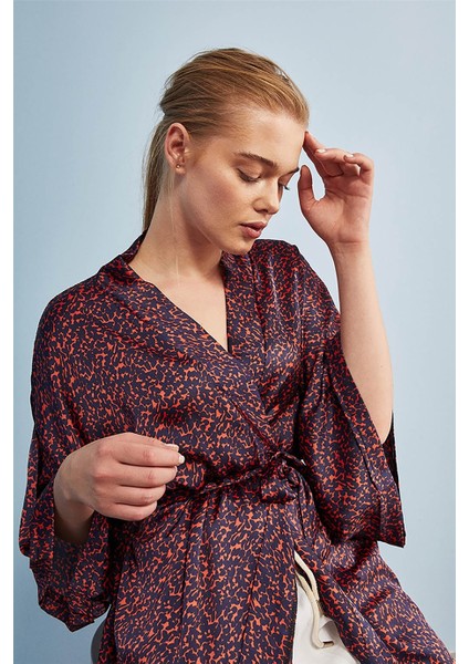 Kol Detaylı Bordo Kimono