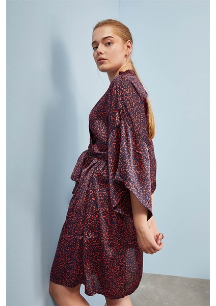 Kol Detaylı Bordo Kimono