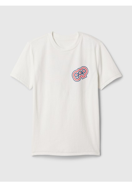 Erkek Çocuk Kırık Beyaz Gap Logo Grafikli T-Shirt