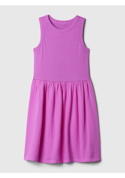 Kız Çocuk Pembe Crinkle Gauze Mini Elbise