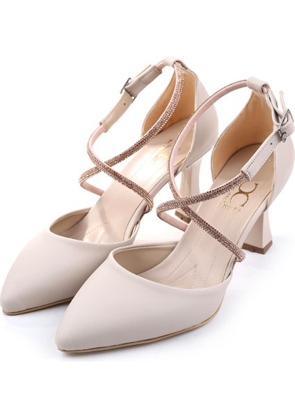 901 Kadın Saten Taş Detaylı 7,5 cm Topuklu Ayakkabı modelleri
