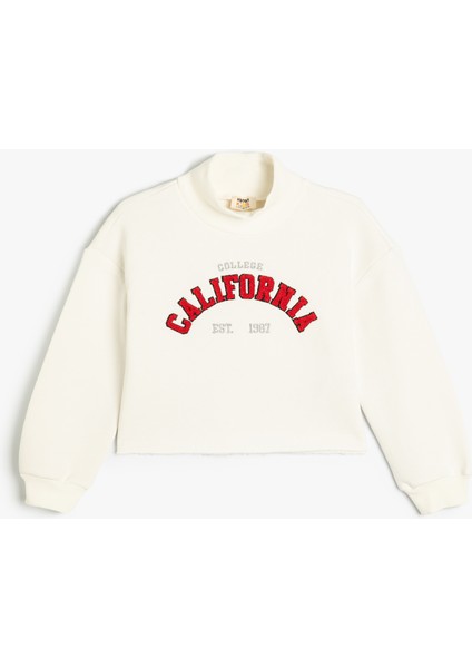 Crop Oversize Kolej Sweatshirt Dik Yaka Şardonlu