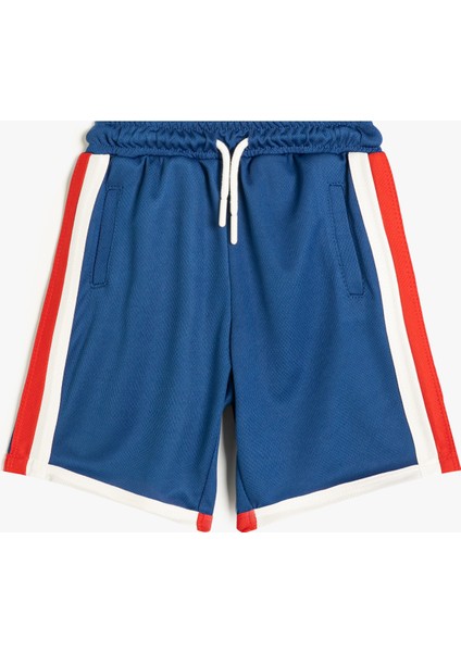 Şort Renk Bloklu Beli Lastikli Cepli