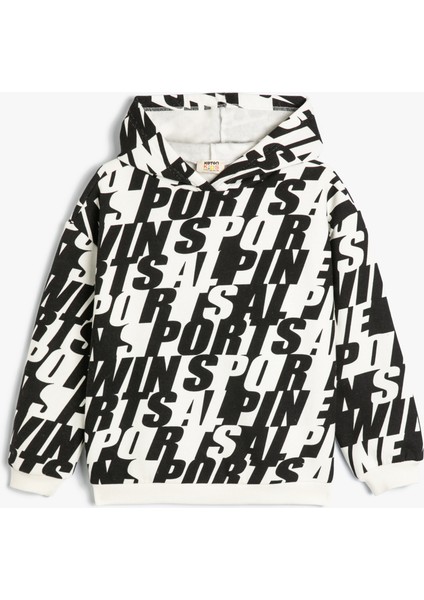 Kapşonlu Sweatshirt Uzun Kollu Desenli