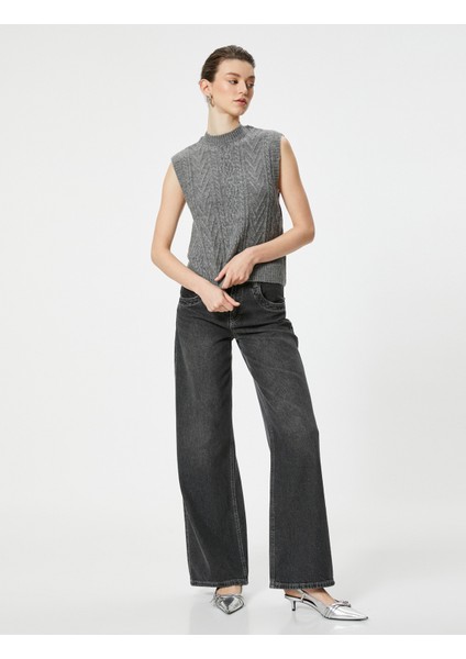 Örgü Süveter Dokulu Bisiklet Yaka Kolsuz