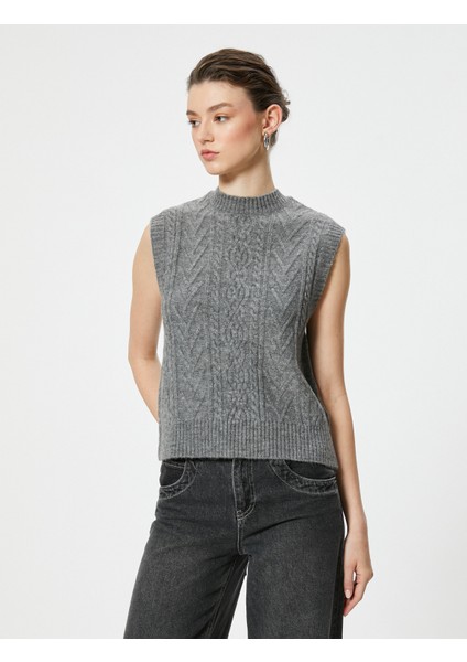 Örgü Süveter Dokulu Bisiklet Yaka Kolsuz modelleri