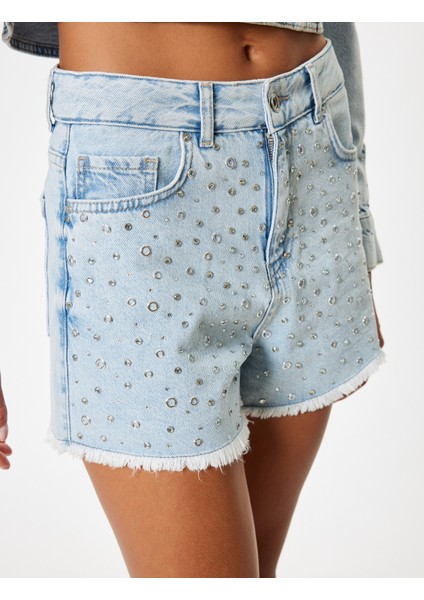 Mini Kot Şort Taş Detaylı Püsküllü Paça Düğmeli Rahat Kalıp indirimleri
