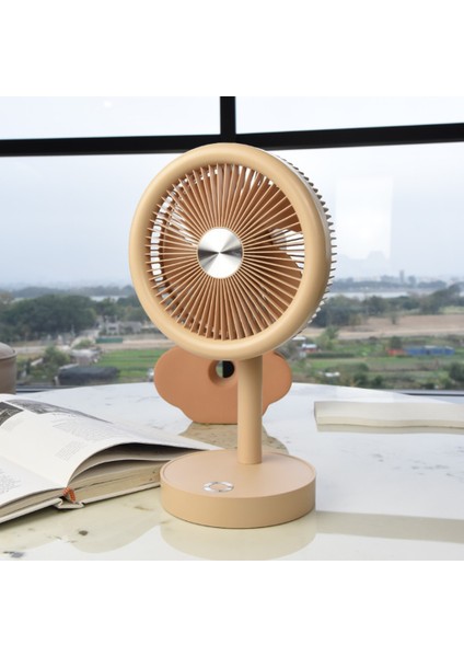 Coverzone Taşınabilir Mini USB Fan Evde Ofiste Masaüstü 4 Kademeli Dönebilen Başlıklı Lityum Şarj Edilebilir Mini Vantilatör Soğutucu 30CM Mini Fan YS2283 - Sütlü Kahverengi