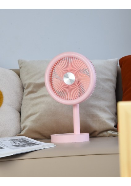 Taşınabilir Mini USB Fan Evde Ofiste Masaüstü 4 Kademeli Dönebilen Başlıklı Lityum Şarj Edilebilir Mini Vantilatör Soğutucu 30CM Mini Fan YS2283 - Pembe