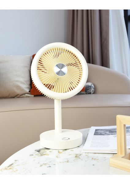 Coverzone Taşınabilir Mini USB Fan Evde Ofiste Masaüstü 4 Kademeli Dönebilen Başlıklı Lityum Şarj Edilebilir Mini Vantilatör Soğutucu 30CM Mini Fan YS2283 - Bej