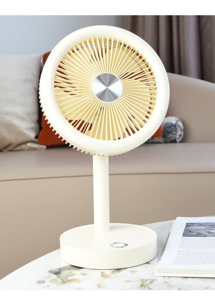 Coverzone Taşınabilir Mini USB Fan Evde Ofiste Masaüstü 4 Kademeli Dönebilen Başlıklı Lityum Şarj Edilebilir Mini Vantilatör Soğutucu 30CM Mini Fan YS2283 - Bej