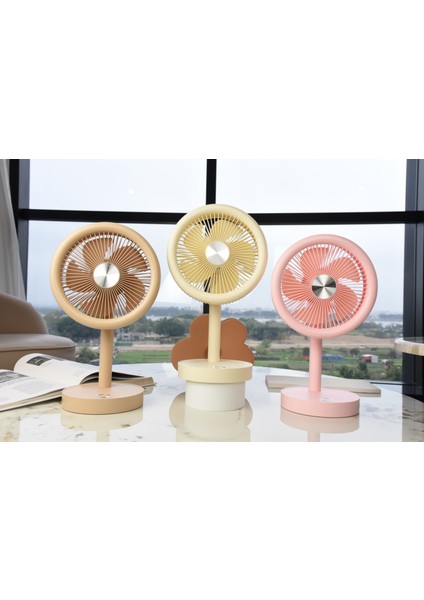 Coverzone Taşınabilir Mini USB Fan Evde Ofiste Masaüstü 4 Kademeli Dönebilen Başlıklı Lityum Şarj Edilebilir Mini Vantilatör Soğutucu 30CM Mini Fan YS2283 - Bej