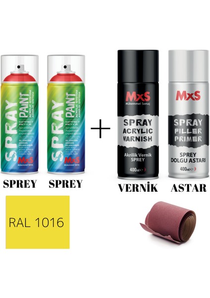 (Ahşap-Metal-Araba-Plastik)Boya Seti Özel Yapım Akrilik Endüstriyel Sprey Boya 400 Ml+Zımpara