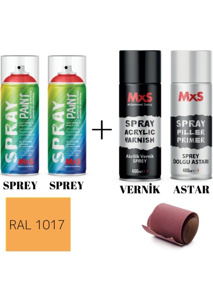 (Ahşap-Metal-Araba-Plastik)Boya Seti Özel Yapım Akrilik Endüstriyel Sprey Boya 400 Ml+Zımpara