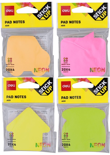 Yapışkanlı Not Kağıdı 4X20YP Renk Ultra Neon A03102