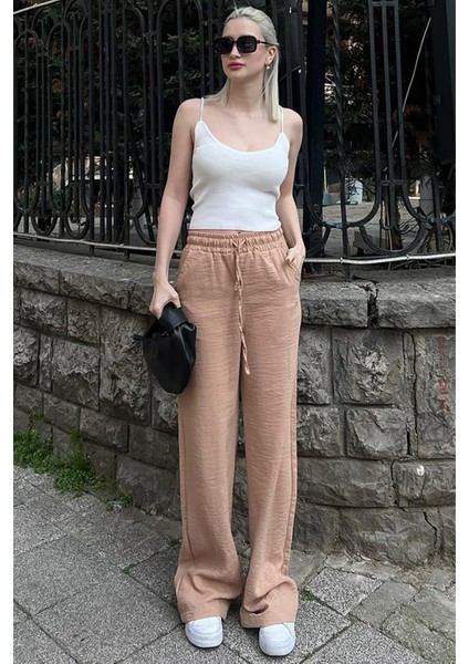 Kadın Beli Lastikli Yazlık Dokulu Palazzo Pantolon fiyatları