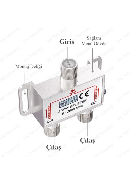 1 Giriş 2 Çıkış Uydu Çoklayıcı 1/2 Splitter 5-2500 Mhz