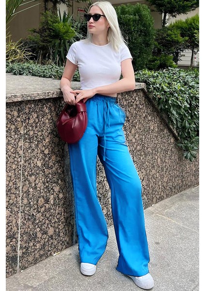 Kadın Beli Lastikli Yazlık Dokulu Palazzo Pantolon fiyatları