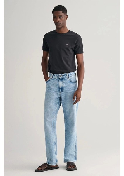 Erkek Siyah Slim Fit Bisiklet Yaka Logolu T-Shirt