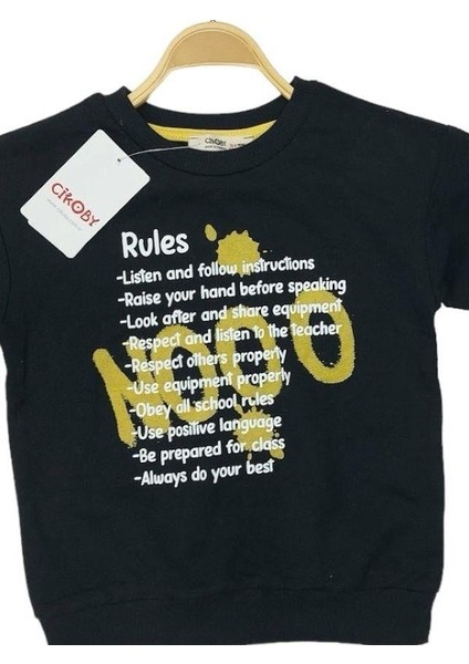 Erkek Çocuk Pamuklu Ince Uzun Kollu Rules Tshirt