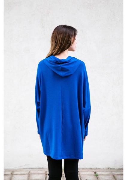 Kapüşonlu Saks Tunik