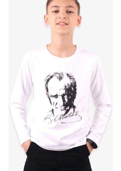 Çocuk Atatürk Baskılı Ince Uzun Kollu Pamuklu Bluz