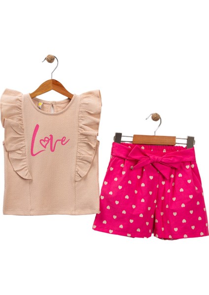 Love Baskılı Fırfırlı Kız Takım