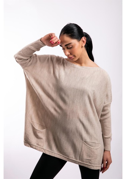 Bej Oversize Çift Cepli Tunik