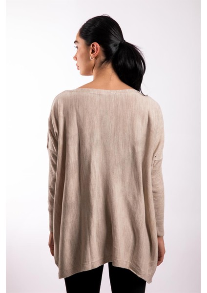 Bej Oversize Çift Cepli Tunik