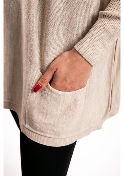 Bej Oversize Çift Cepli Tunik
