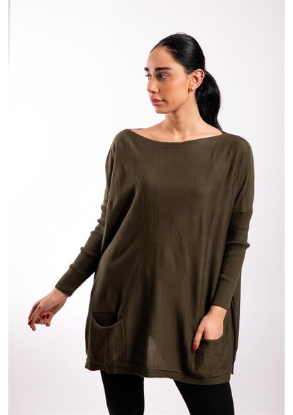 Haki Oversize Çift Cepli Tunik