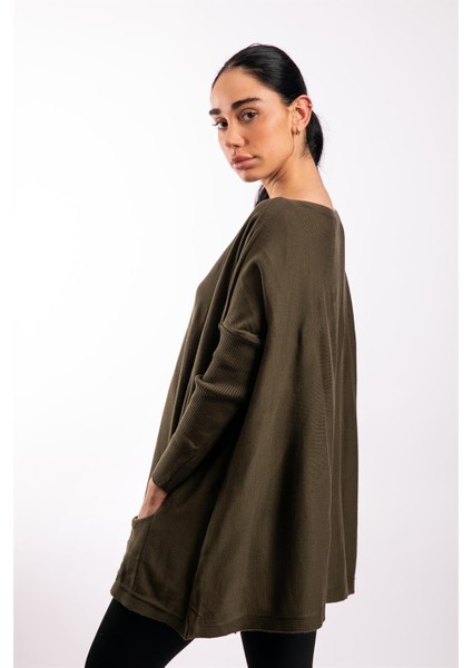 Haki Oversize Çift Cepli Tunik