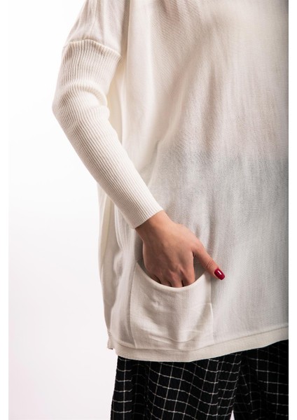 Ekru Oversize Çift Cepli Tunik