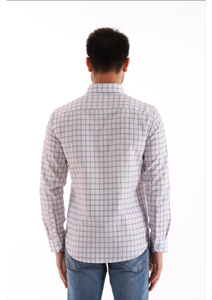 Beyaz Ekose Kareli Regular Erkek Gömlek modelleri
