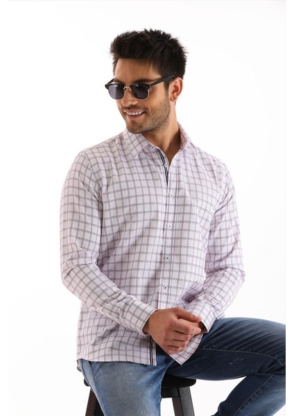 Beyaz Ekose Kareli Regular Erkek Gömlek indirimleri